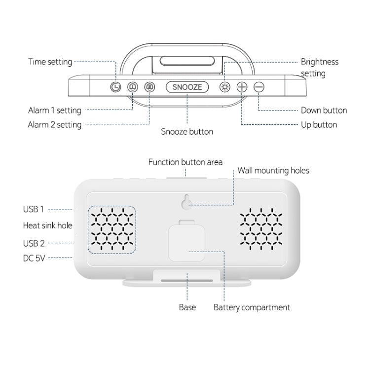 8821 LED Mirror Dual-purpose Snooze Alarm Clock (White)