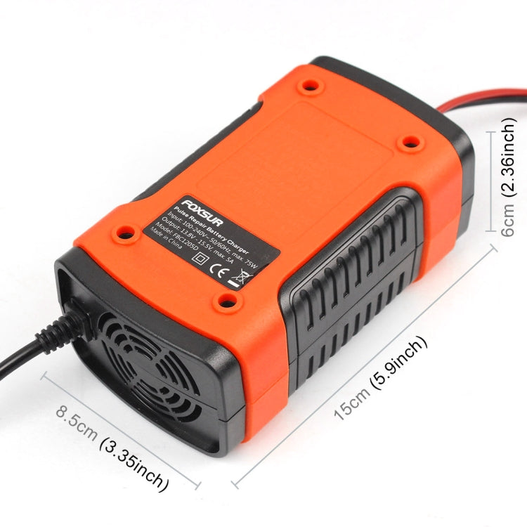 FOXSUR 12V 6A Intelligent Universal Battery Charger for Car Motorcycle, Length: 55cm, US Plug(Red)