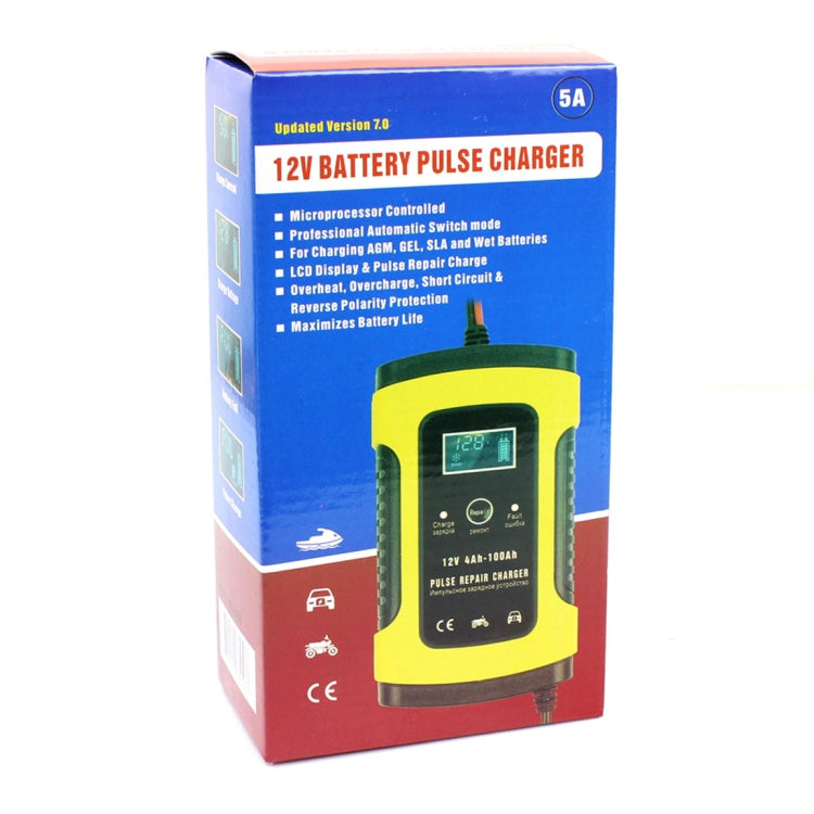 FOXSUR 12V 6A Intelligent Universal Battery Charger for Car Motorcycle, Length: 55cm, EU Plug(Yellow)