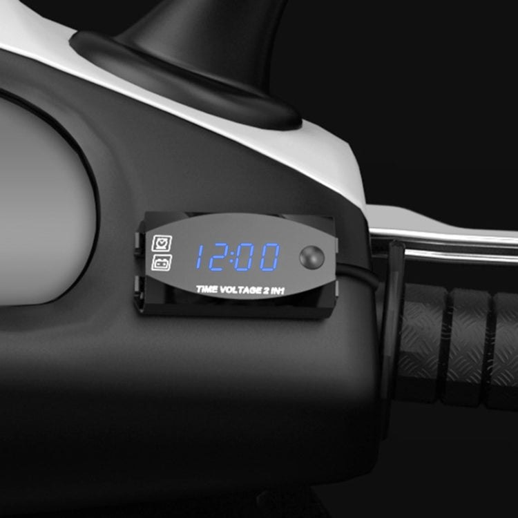 Motorcycle Multi-functional 2 in 1 Digital Display Voltmeter + Electronic Clock, 6-30V IP67 (Blue Light)