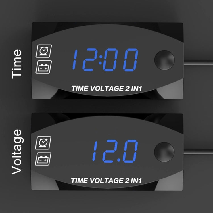 Motorcycle Multi-functional 2 in 1 Digital Display Voltmeter + Electronic Clock, 6-30V IP67 (Blue Light)