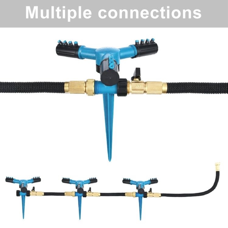 Automatic 360 Rotating Adjustable Garden Water Sprinklers Lawn Irrigation System with 3 Arm Sprayers and Spike Base(Blue)