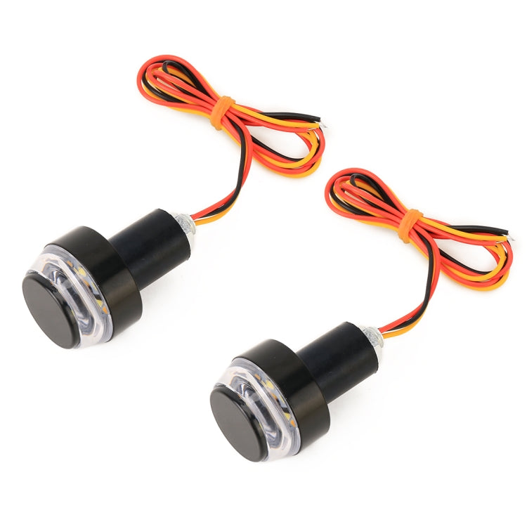 Pair Motorcycle Turn Double Light Grip Bar Plug Strobe Side Marker End LED Handlebar Lamp, Yellow and White Light