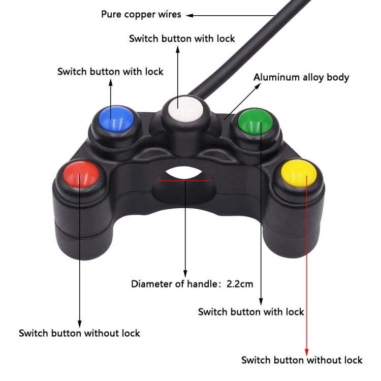 Motorcycle Headlight Auxiliary Light Horn Switches Aluminum Alloy Five-position Faucet Switches with Light