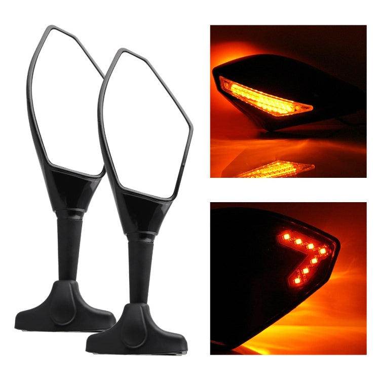 Motorcycle Modified Rear View Mirror Set with Light for Kawasaki (Black)