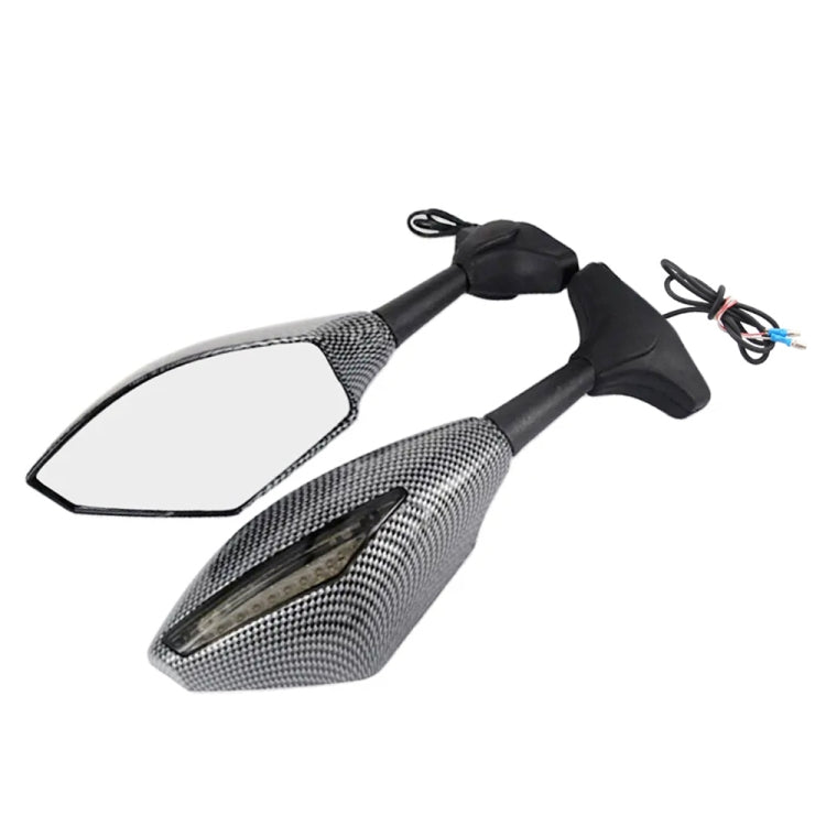 Motorcycle Modified Rear View Mirror Set with Light for Kawasaki (Carbon Fiber Black)