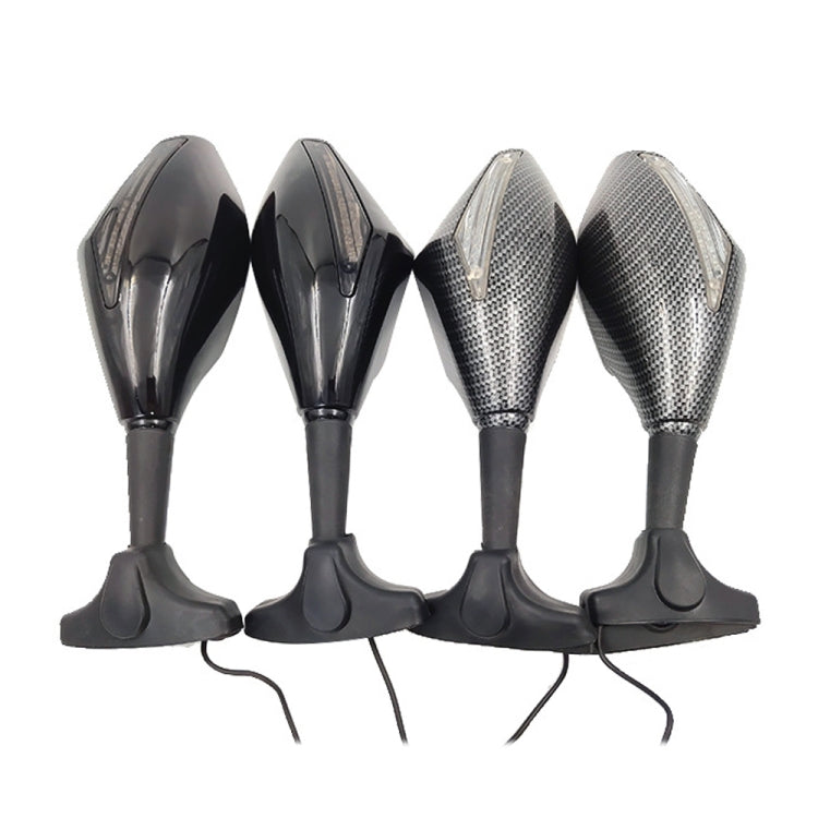 Motorcycle Modified Rear View Mirror Set with Light for Kawasaki (Carbon Fiber Black)