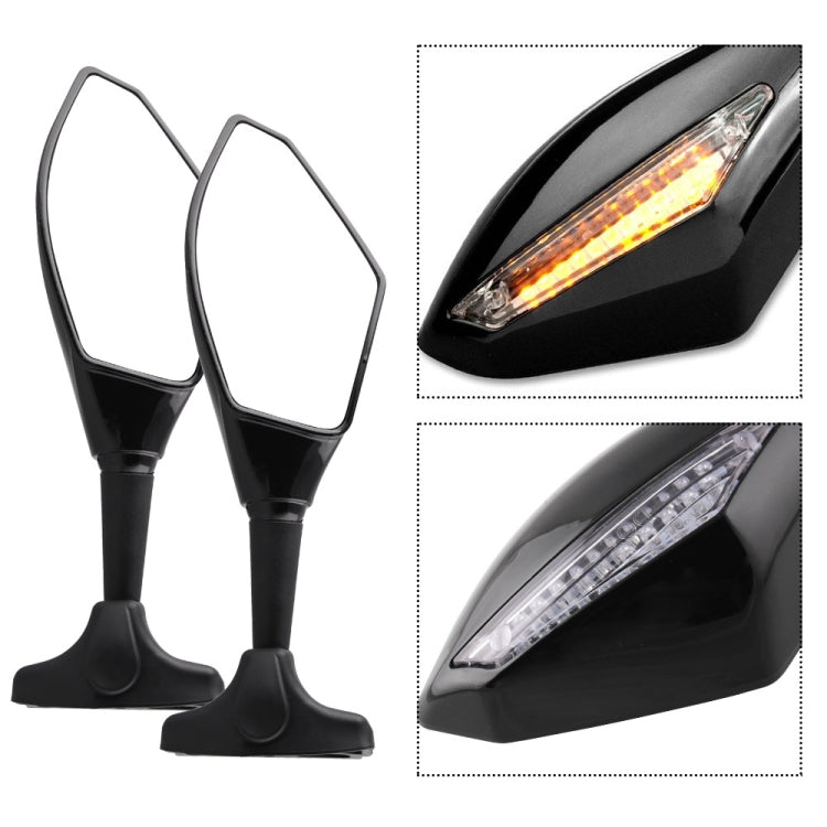 Motorcycle Modified Rear View Mirror Set with Light for Kawasaki (Carbon Fiber Black)