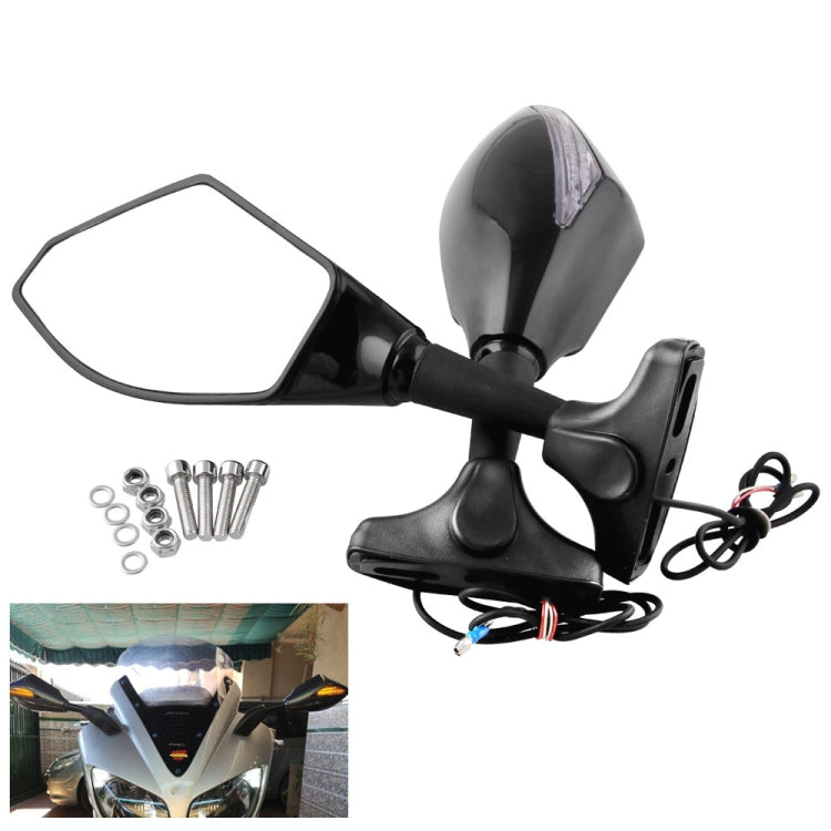 Motorcycle Modified Rear View Mirror Set with Light for Kawasaki (Black)