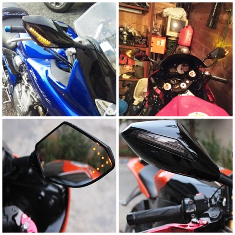 Motorcycle Modified Rear View Mirror Set with Light for Kawasaki (Carbon Fiber Black)