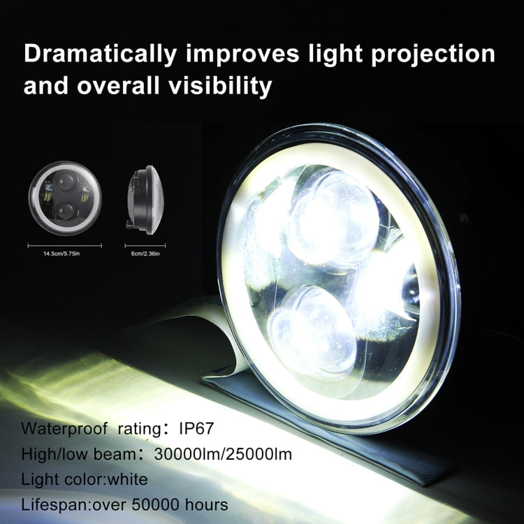 EagleVision DC9-30V 35W 6000K 4000LM 5.75 inch Round Motorcycle LED Headlight with Angel Eye for Harley-Davidson