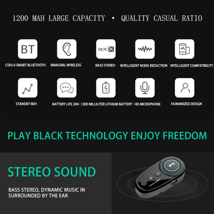K10 Motorcycle Bluetooth Helmet Headset, Black Hard Pole Microphone