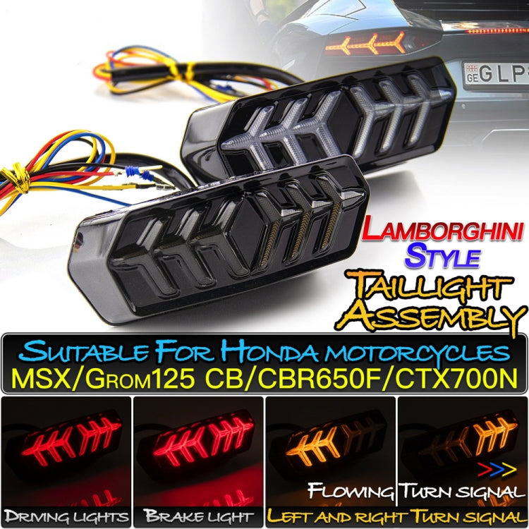 2 PCS KC670 Motorcycle Integrated Flashing Turn Signal Brake Tail Light for Honda MSX125 CBR650F CTX700(Transparent Black)