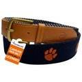 Clemson University Tigers - Officially Licensed - Orange Paw Embroidery on Navy Blue Canvas Web Belt