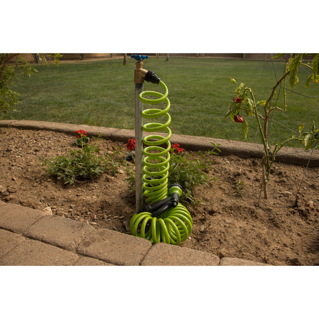 25' Green Coil Hose w/8-Pattern Plastic Nozzle 26380