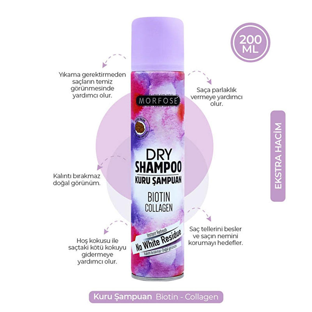 Morfose Extra Volume Dry Shampoo - Biotin & Collagen - Oil Absorbing, No Residue - Instant Hair Volume Booster, Waterless Cleanser
