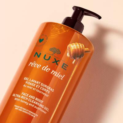 Nuxe Reve De Miel Ultra-Rich Cleansing Gel - 750ml Face & Body Wash for Dry, Sensitive Skin - Hydrating, Nourishing, Gentle, & Long-Lasting