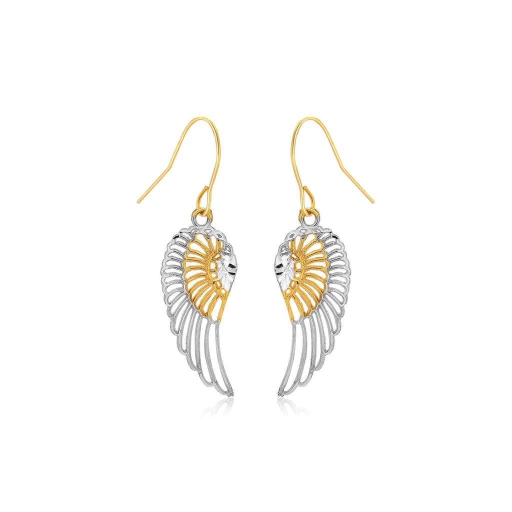 Two-Tone Wing Drop Earrings in 10K Gold