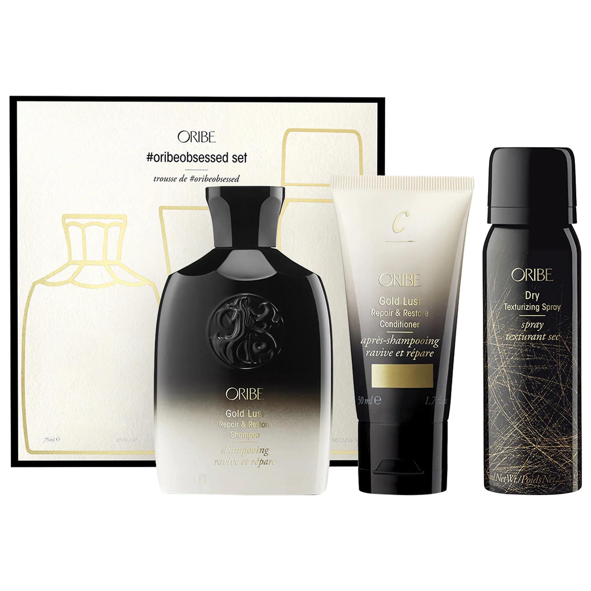 OribeObsessed Hair Care Set: Repair, Restore & Volumize - Luxury Vegan & Cruelty-Free Shampoo, Conditioner & Texturizing Spray | TSA Approved