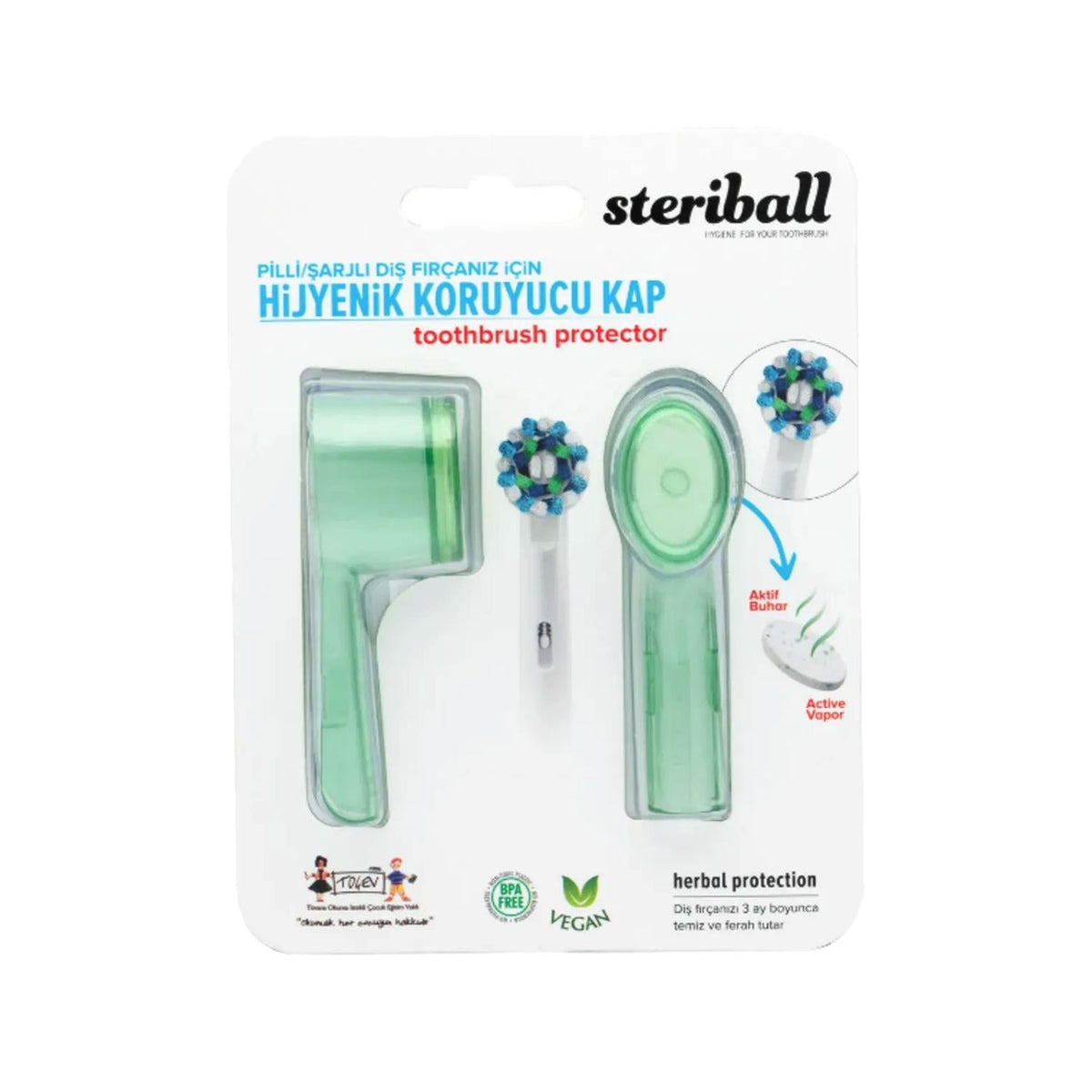 Steriball Hygienic Toothbrush Holder - Green, Pack of 2 for Bathroom Organization
