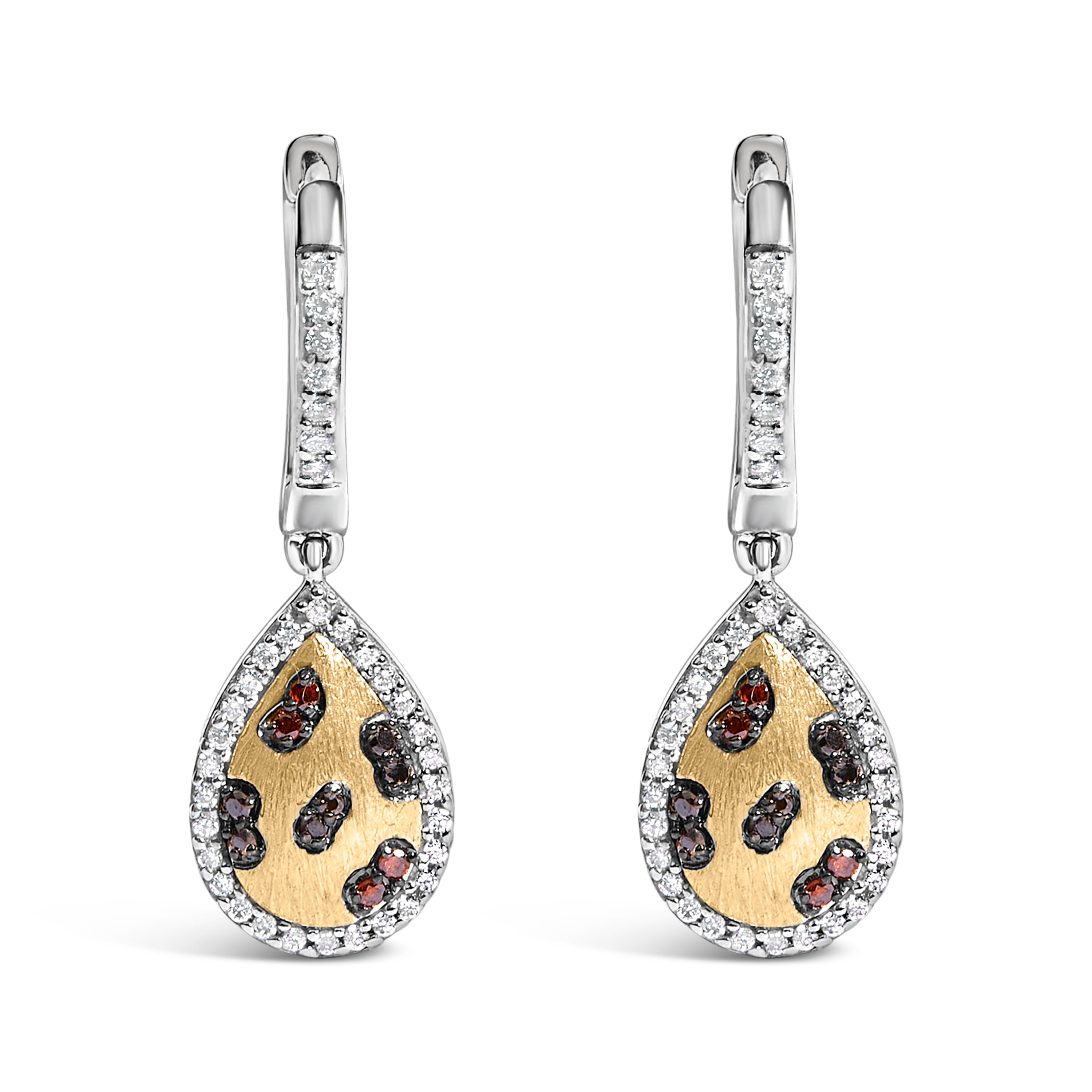 10K Yellow Gold Plated Sterling Silver 1/3 Cttw Multi Color Diamond Pear Shape Dangle Earrings