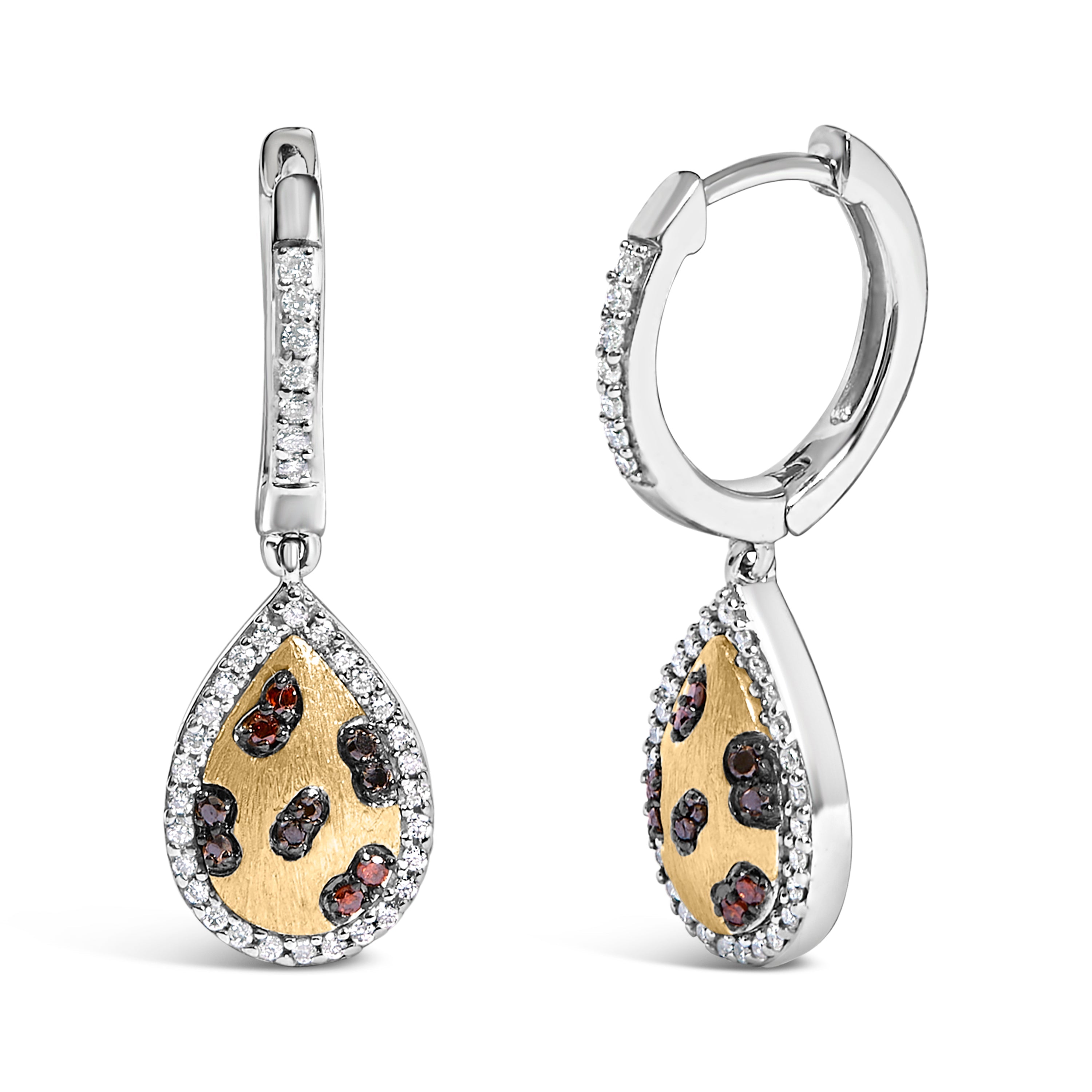 10K Yellow Gold Plated Sterling Silver 1/3 Cttw Multi Color Diamond Pear Shape Dangle Earrings