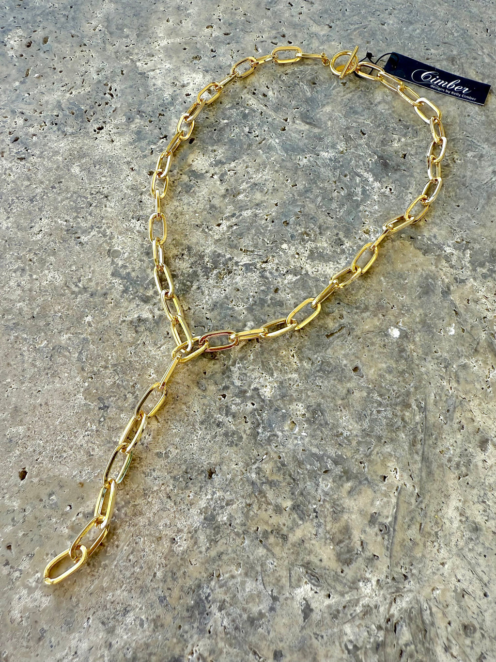Gold Link Lariat Necklace