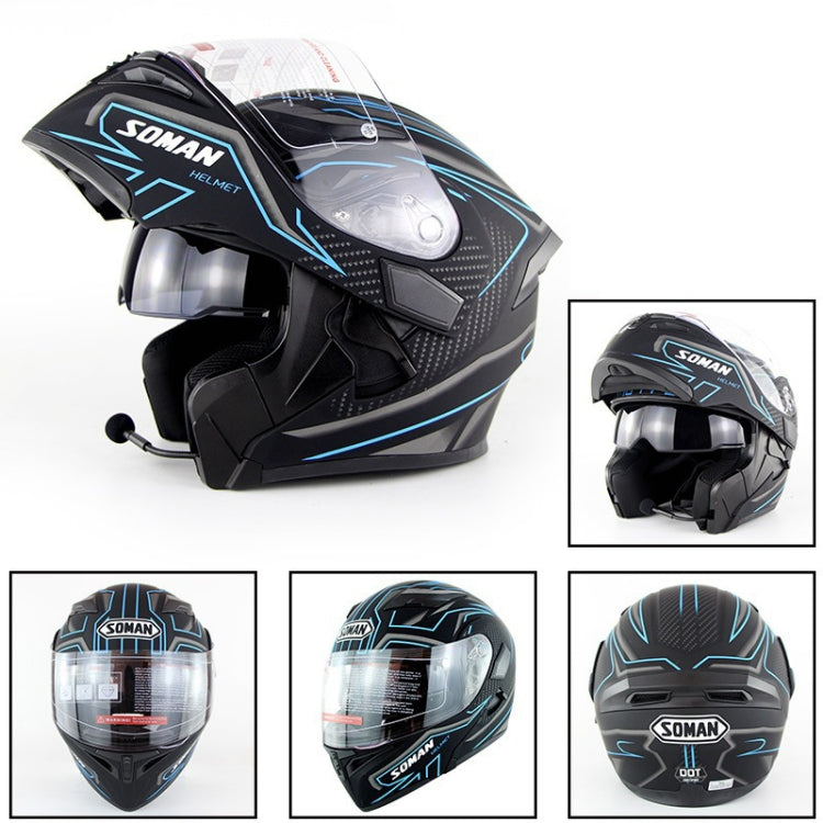 Soman 955 Skyeye Motorcycle Full / Open Face Bluetooth Helmet Headset Full Face, Supports Answer / Hang Up Calls(Black Blue)
