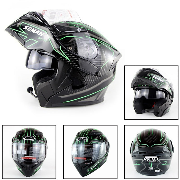 Soman 955 Skyeye Motorcycle Full / Open Face Bluetooth Helmet Headset Full Face, Supports Answer / Hang Up Calls(Black Green)