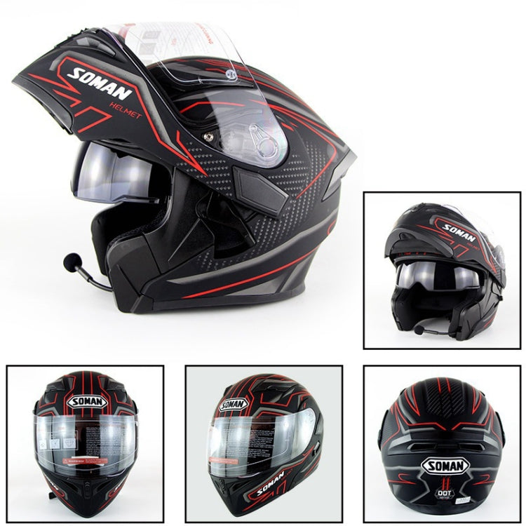 Soman 955 Skyeye Motorcycle Full / Open Face Bluetooth Helmet Headset Full Face, Supports Answer / Hang Up Calls(Black Red)