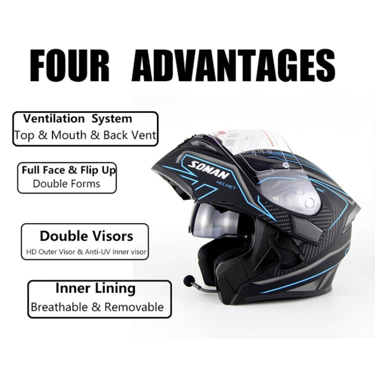 Soman 955 Skyeye Motorcycle Full / Open Face Bluetooth Helmet Headset Full Face, Supports Answer / Hang Up Calls(Black Blue)