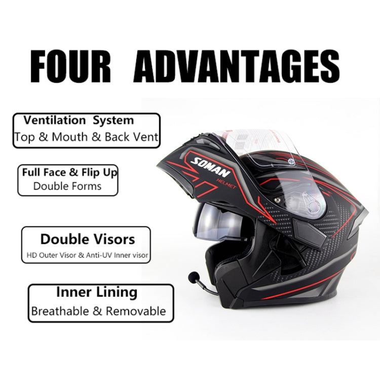Soman 955 Skyeye Motorcycle Full / Open Face Bluetooth Helmet Headset Full Face, Supports Answer / Hang Up Calls(Black Red)