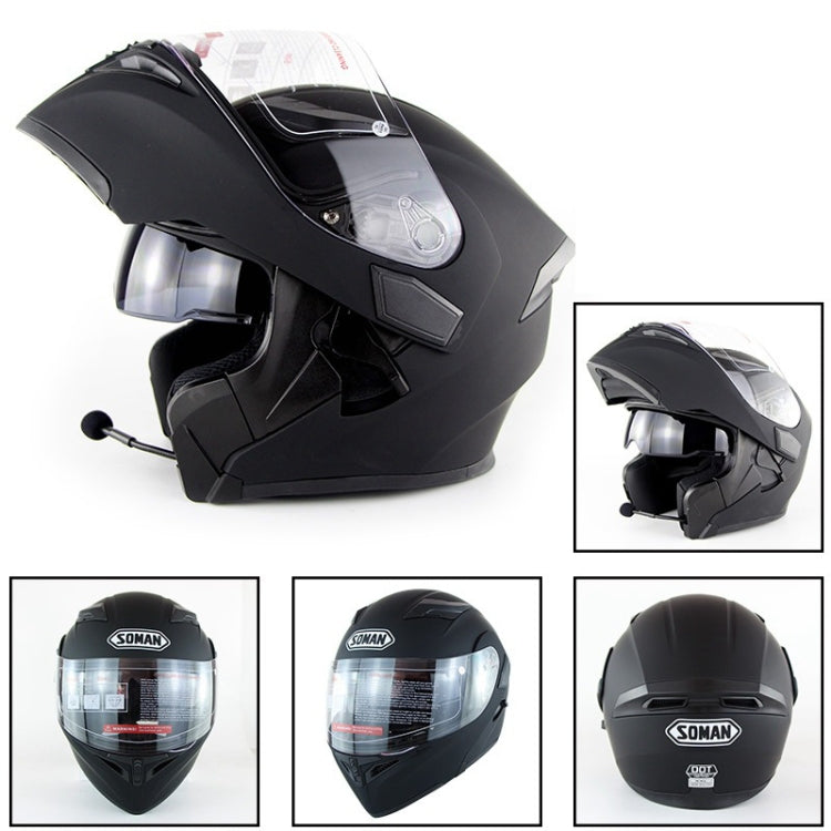 Soman 955 Skyeye Motorcycle Full / Open Face Bluetooth Helmet Headset Full Face, Supports Answer / Hang Up Calls(Matte Black)