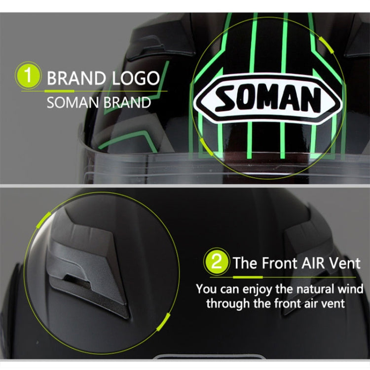 Soman 955 Skyeye Motorcycle Full / Open Face Bluetooth Helmet Headset Full Face, Supports Answer / Hang Up Calls(Black Green)