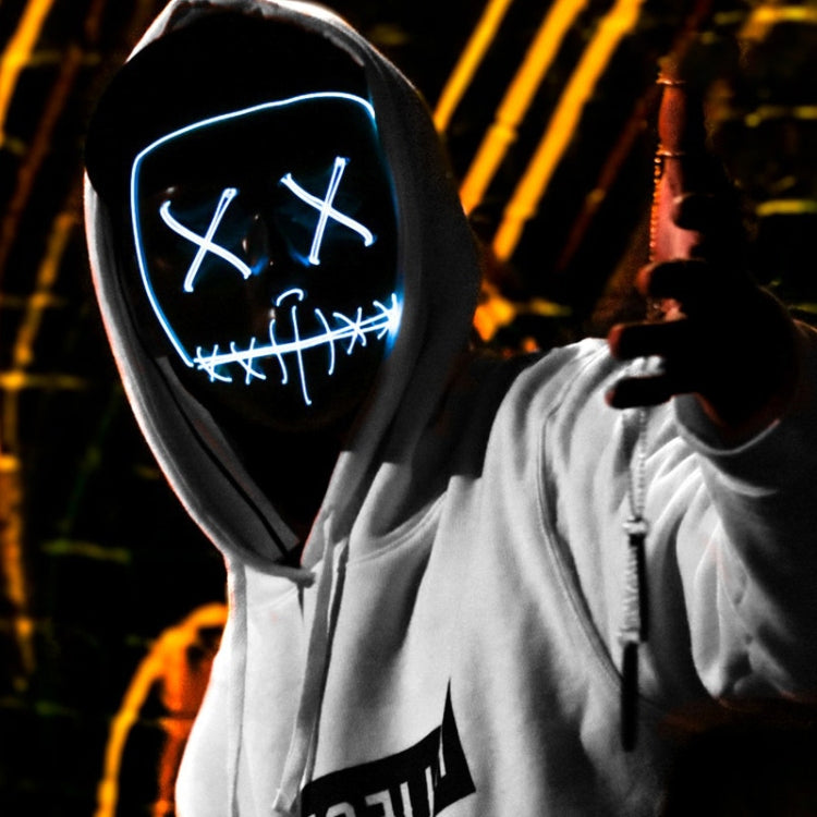 Halloween Festival Party X Face Seam Mouth Two Color LED Luminescence Mask(White Blue)