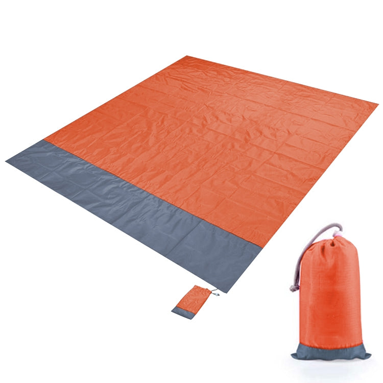 Polyester Waterproof Plaid Cloth Pocket Picnic Mat Outdoor Camping Beach Mat, Size: 2.1 x 2m(Orange + Gray)