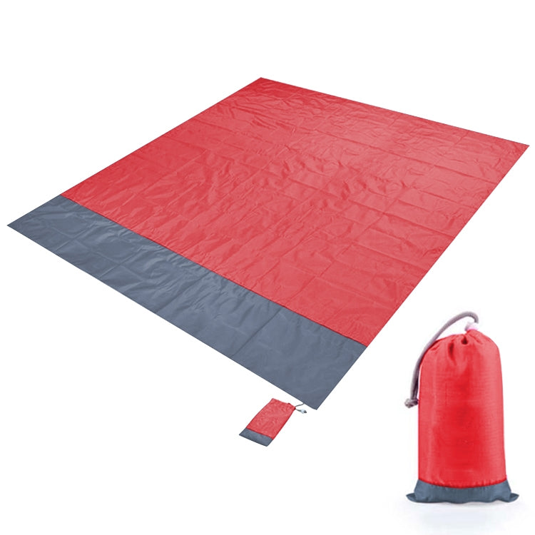 Polyester Waterproof Plaid Cloth Pocket Picnic Mat Outdoor Camping Beach Mat, Size: 2.1 x 2m(Red + Gray)