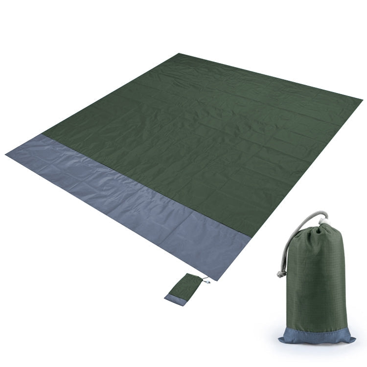 Polyester Waterproof Plaid Cloth Pocket Picnic Mat Outdoor Camping Beach Mat, Size: 2.1 x 2m(Army Green + Gray)