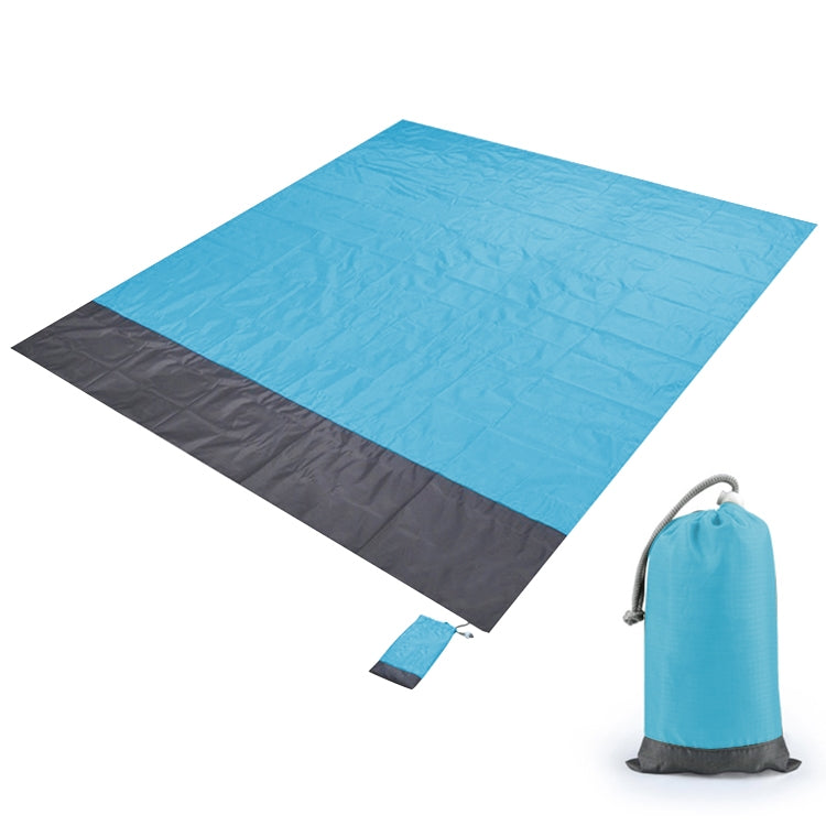 Polyester Waterproof Plaid Cloth Pocket Picnic Mat Outdoor Camping Beach Mat, Size: 2.1 x 2m(Light Blue + Dark Gray)