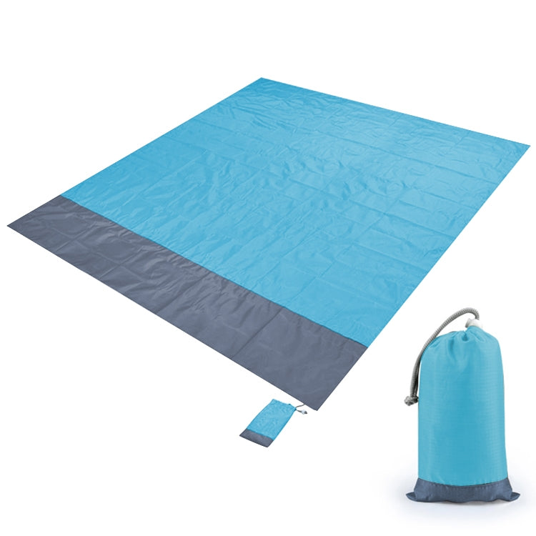 Polyester Waterproof Plaid Cloth Pocket Picnic Mat Outdoor Camping Beach Mat, Size: 2.1 x 2m(Light Blue + Gray)