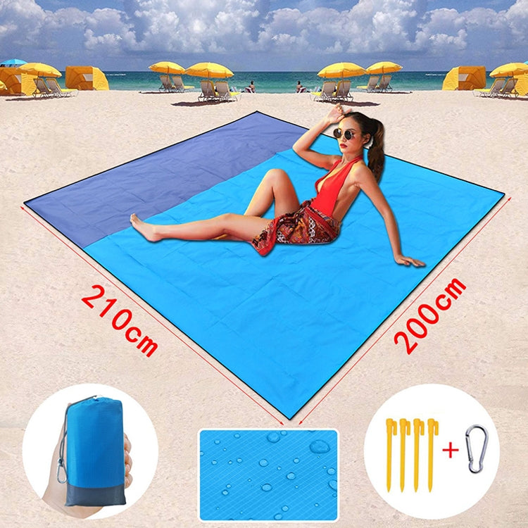 Polyester Waterproof Plaid Cloth Pocket Picnic Mat Outdoor Camping Beach Mat, Size: 2.1 x 2m(Royal Blue + Dark Gray)