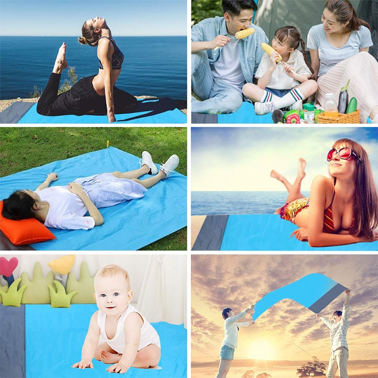 Polyester Waterproof Plaid Cloth Pocket Picnic Mat Outdoor Camping Beach Mat, Size: 2.1 x 2m(Green + Gray)