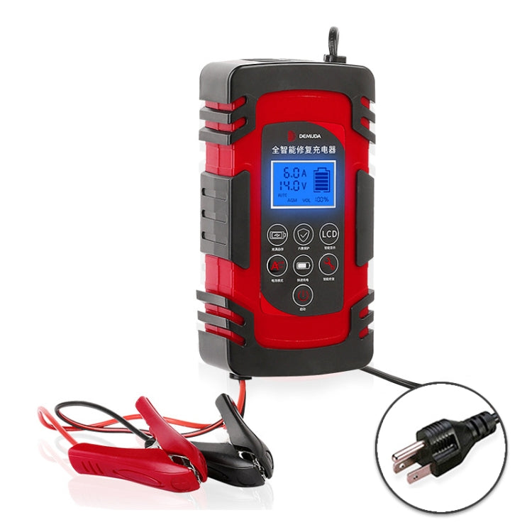 DEMUDA DC-80 Car Battery Charger 12V/24V Intelligent Pulse Repair Type Lead-acid Battery, Plug Type:US Plug(Red)