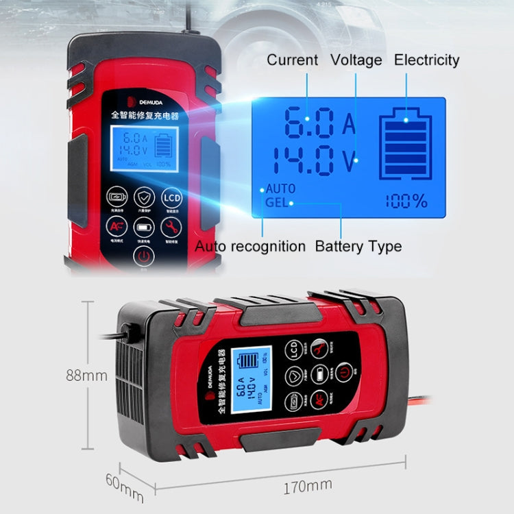 DEMUDA DC-80 Car Battery Charger 12V/24V Intelligent Pulse Repair Type Lead-acid Battery, Plug Type:JP Plug(Red)