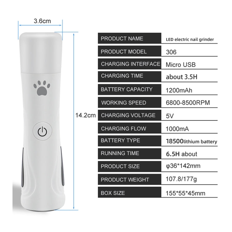 RC-306 Animal Nail Grinder USB Automatic Manicure(White)