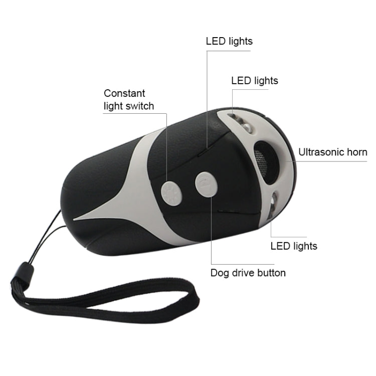 RC-534 Handheld Portable Ultrasonic Dog Repeller with LED Lights(Black + White)