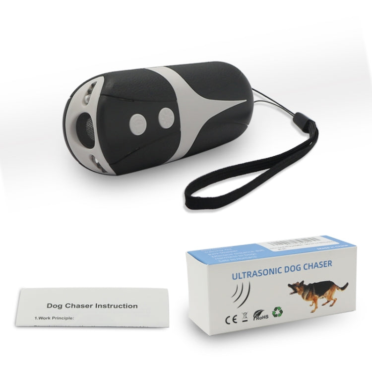 RC-534 Handheld Portable Ultrasonic Dog Repeller with LED Lights(Black + White)
