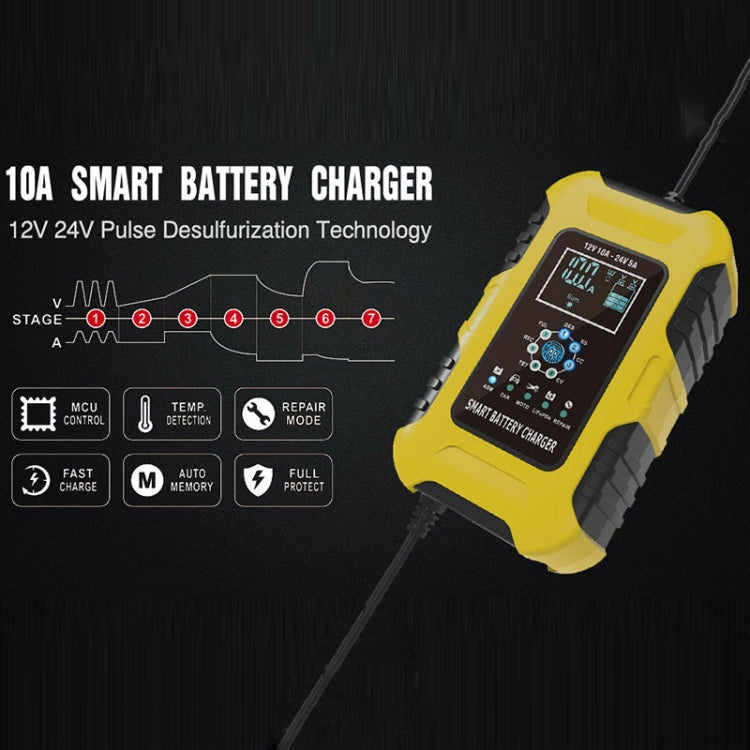 FOXSUR 10A 12V 7-segment Motorcycle / Car Smart Battery Charger, Plug Type:UK Plug(Yellow)