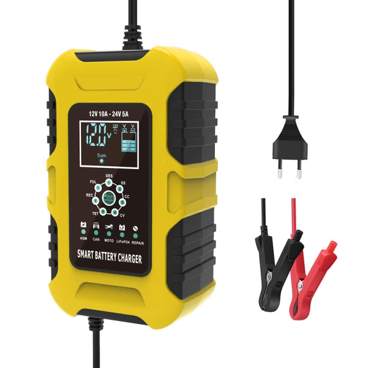 FOXSUR 10A 12V 7-segment Motorcycle / Car Smart Battery Charger, Plug Type:US Plug(Yellow)