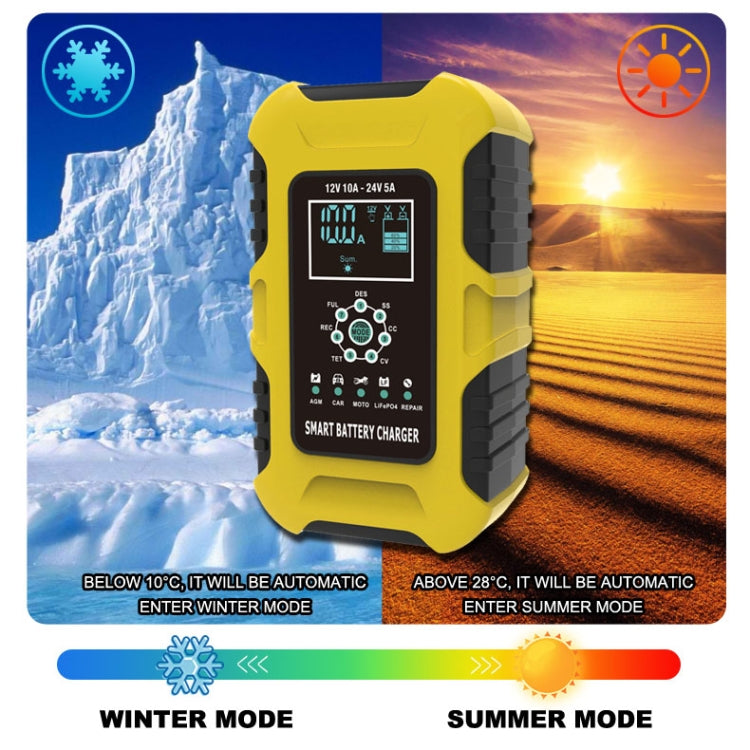 FOXSUR 10A 12V 7-segment Motorcycle / Car Smart Battery Charger, Plug Type:US Plug(Yellow)